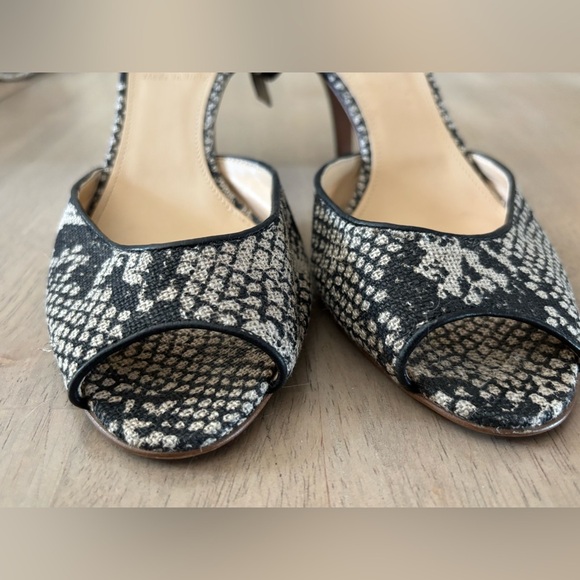 J. Crew fabric snake skin Black and Tan Heels 3” heel sling back ankle strap - Picture 2 of 8
